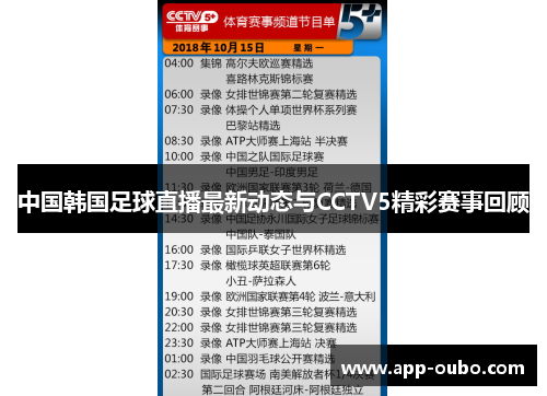中国韩国足球直播最新动态与CCTV5精彩赛事回顾
